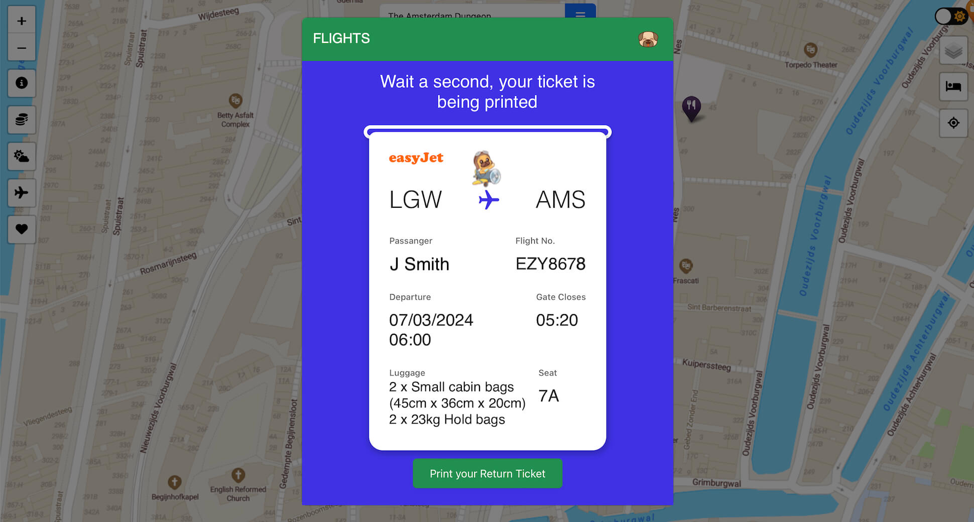 Amsterdam Project Flight Modal