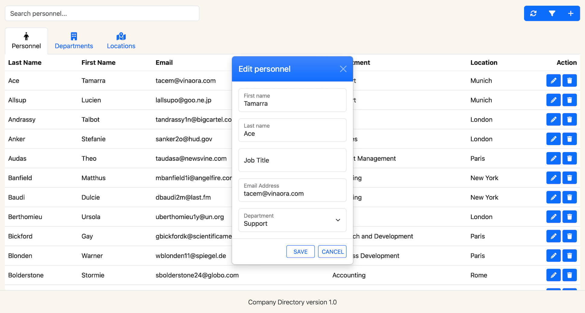 Company Directory Edit Modal